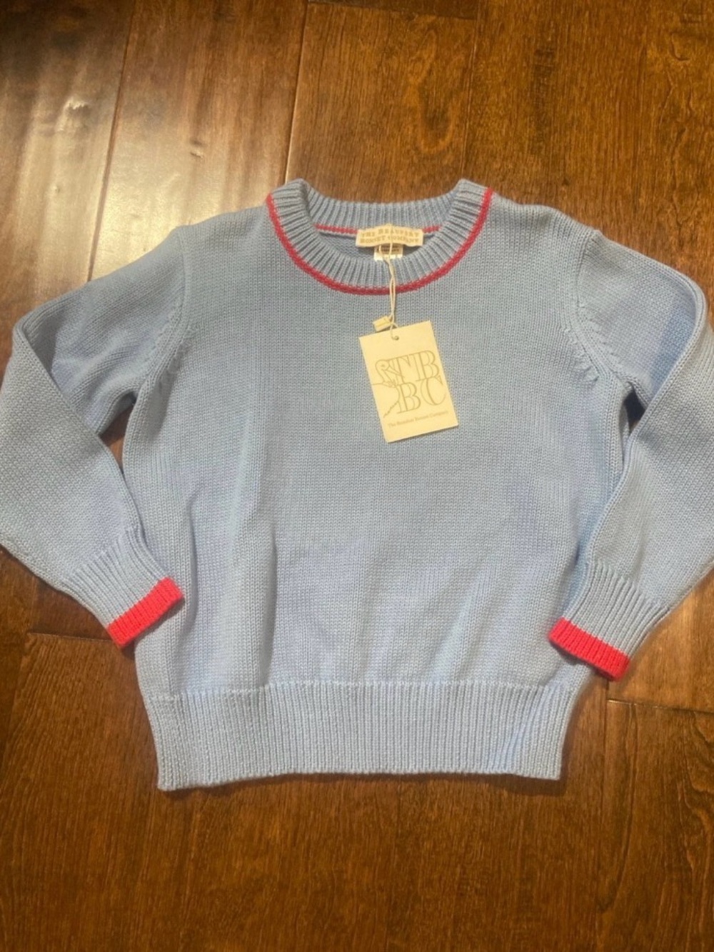 The Beaufort Bonnet Company Crewncek knit cable sweater boys SZ 4T blue/red